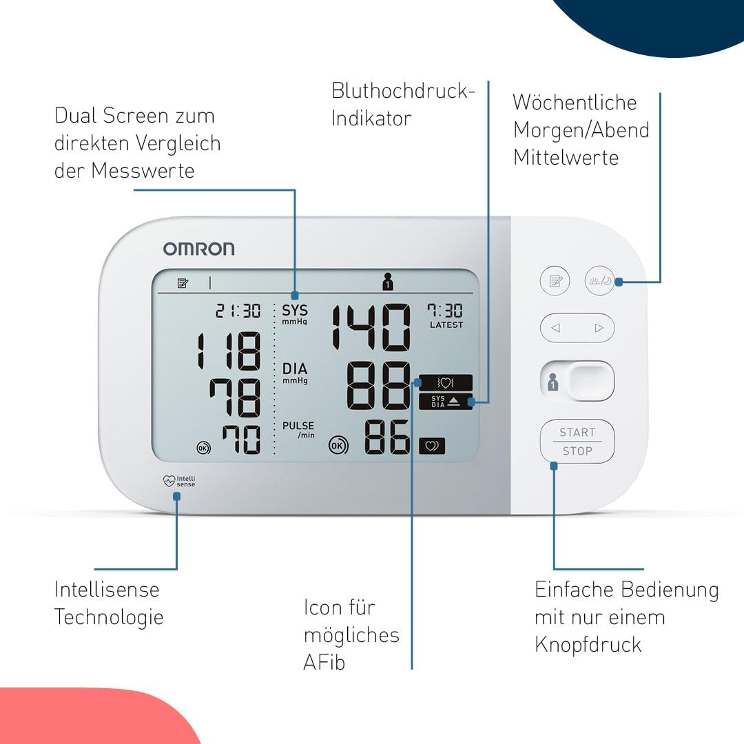 OMRON X7 Smart - Automatisches Oberarm-BlutdruckmessgerΓ€t | Testsieger Stiftung Warentest 11/23 | Afib-Erkennung | Klinisch Validiert - Auch FΓΌr Diabetiker | Mit Kostenloser Smartphone App | 22-42 Cm