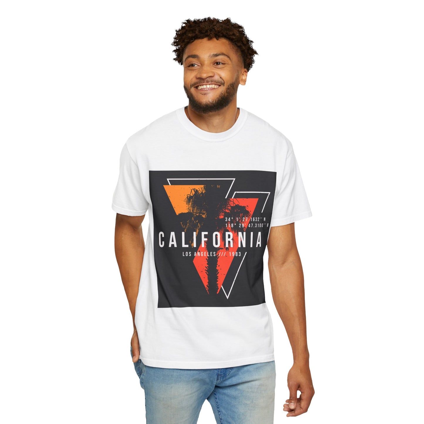 California Los Angeles T-Shirt | Vintage Palm Tree | Retro LA Coordinates | 1983 Beach Vibes | Sunset Geometric Design | West Coast Style