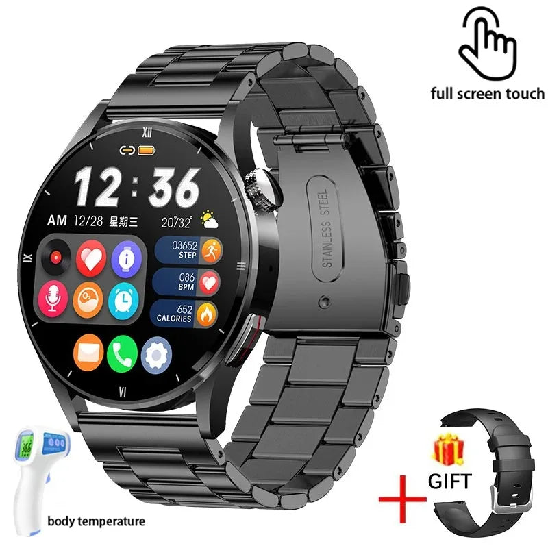 Watch for Men Smart Watch AMOLED HD Screen Body Temperature Detection Ai Smart Voice Smartwatch 2024 Bluetooth Call Clock