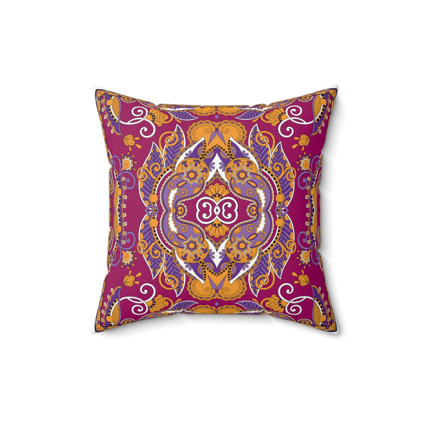Bohemian Mandala Pillow | Magenta Purple Orange Throw Pillow | Ornate Boho Cushion | Moroccan Style Decor | Spun Polyester Square Pillow