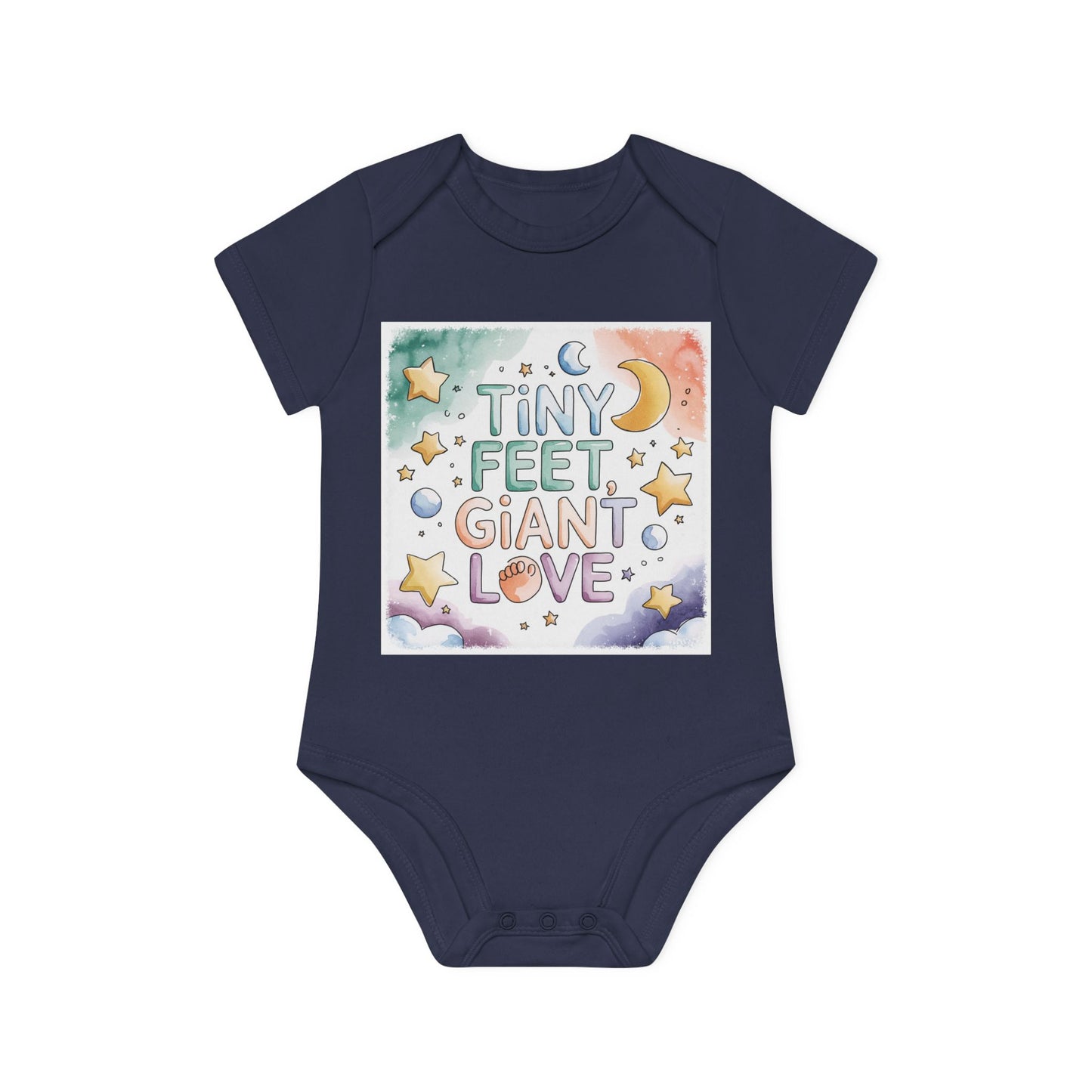 Tiny Feet Giant Love Baby Bodysuit | Newborn Stars Moon Design | Baby Shower Gift | Watercolor Nursery Art | Gender Neutral