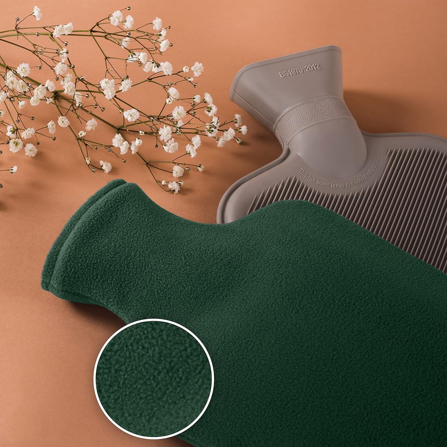 Luxurious Eco-Friendly Blumtal Premium Hot Water Bottle with Soft Fleece Cover - Leak-Proof Comfort in Elegant Green