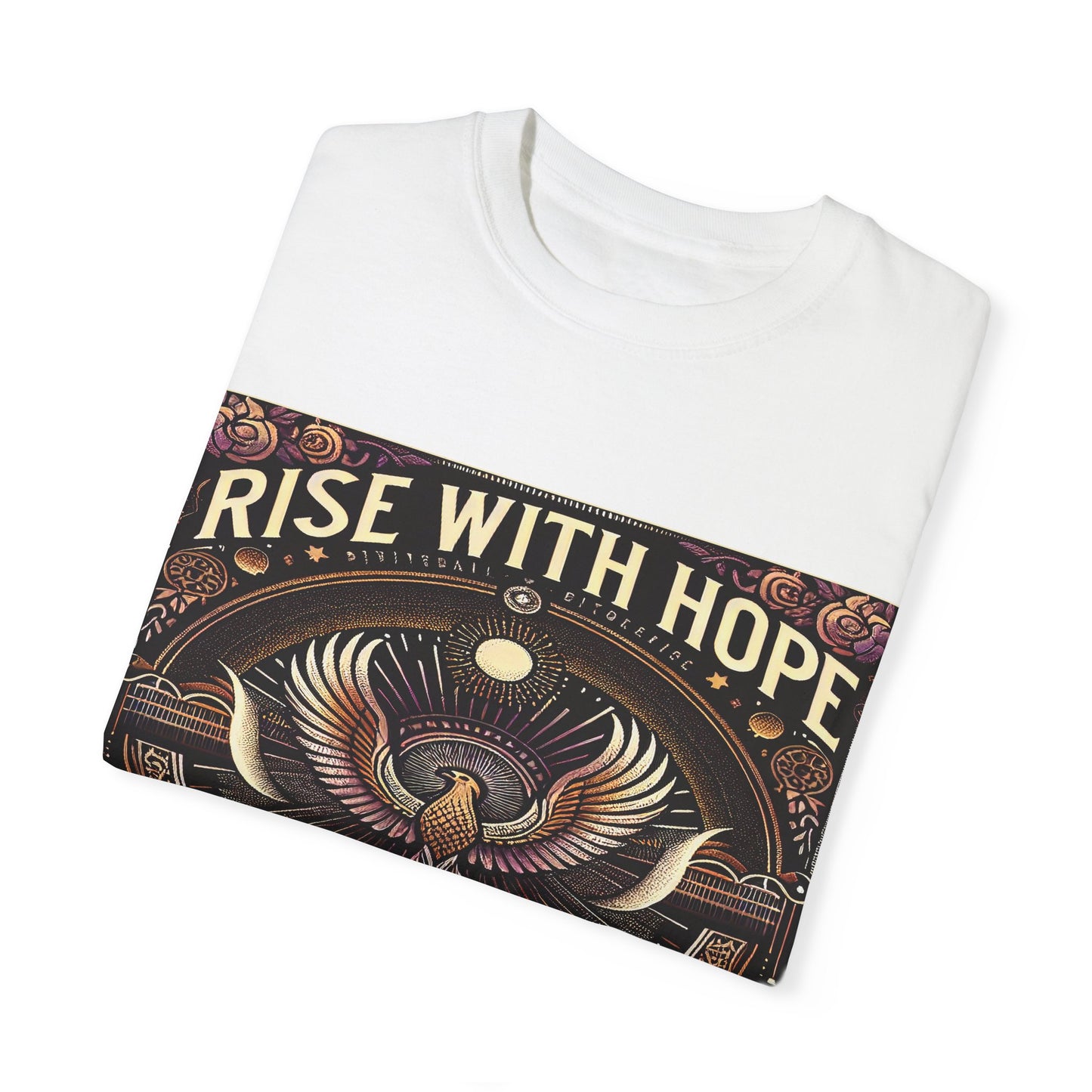 Rise with Hope | Persian English Phoenix Design | Bilingual Inspirational Art | Mystical Bird | Moon Phase Art | Spiritual T-shirt Design