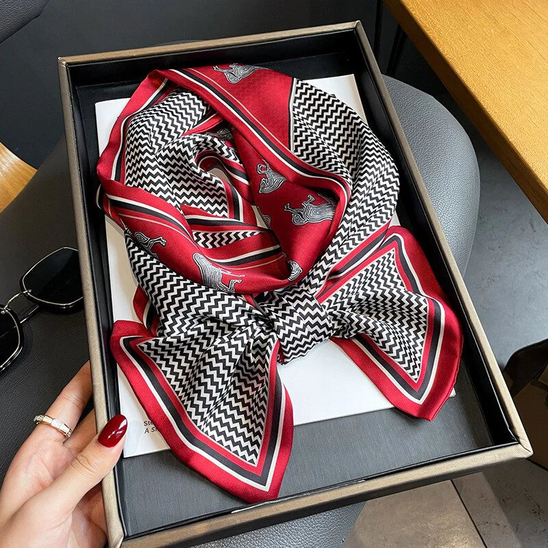 2022 Horse Print Women Silk Satin Hair Band Scarf Skinny Neck Tie Ribbon Hand Bag Wirst Towel Headscarf Girl Foulard