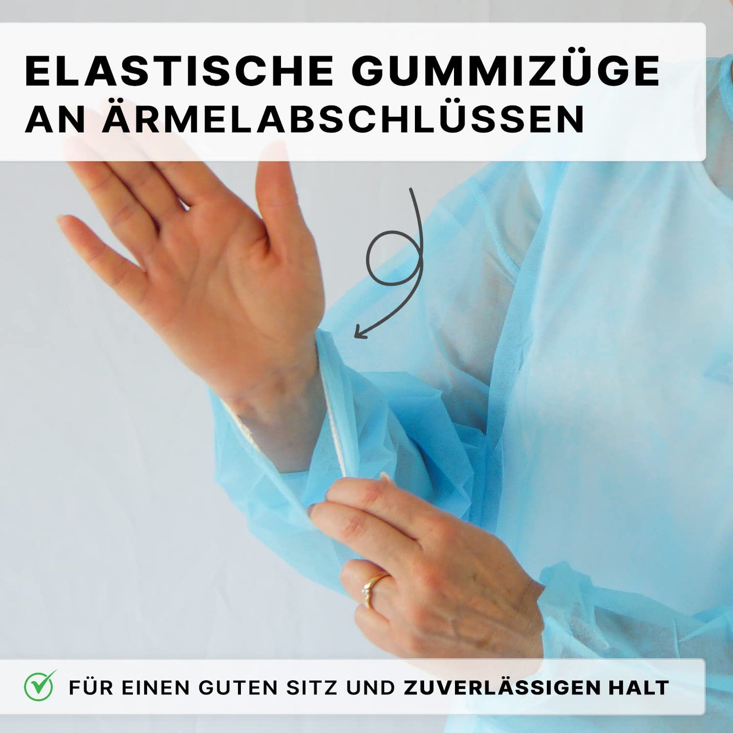 100 Stück Einweg OP Kittel Blau XL – Hochwertige PP Schutzkleidung (130x140 cm, 23 g/m²) für Klinik und Praxis
