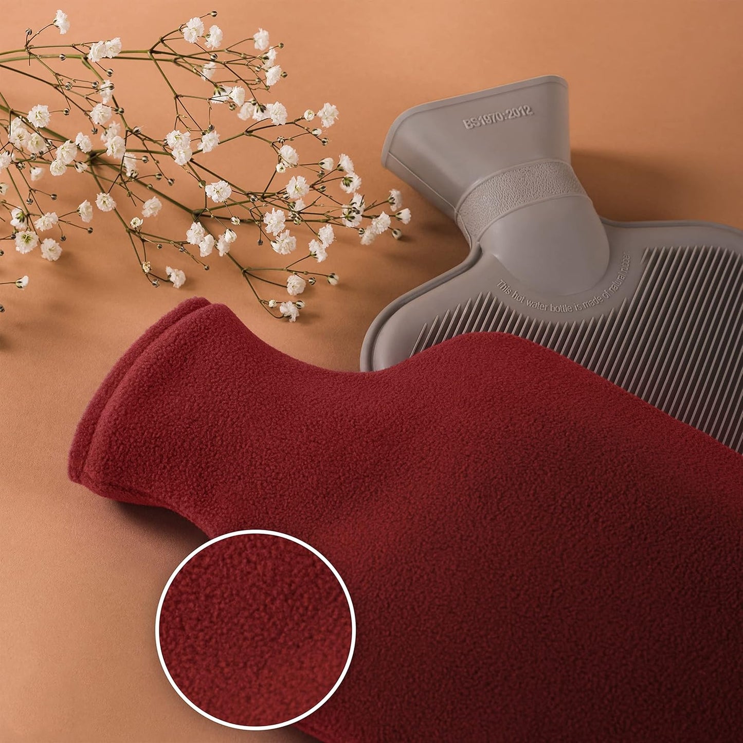 Blumtal Extra Large Premium Hot Water Bottle - Ultra-Soft Polar Fleece Cover, Leak-Proof Design for Ultimate Pain Relief - Aurora Red