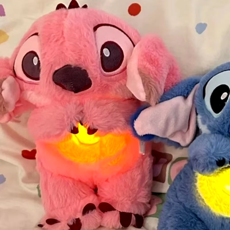 Stitch Kawaii Plush Doll Baby Sleeping Companion Sound Soothing Musical Kawaii with Air Bag and Light Doll Breathing Gifts Toys