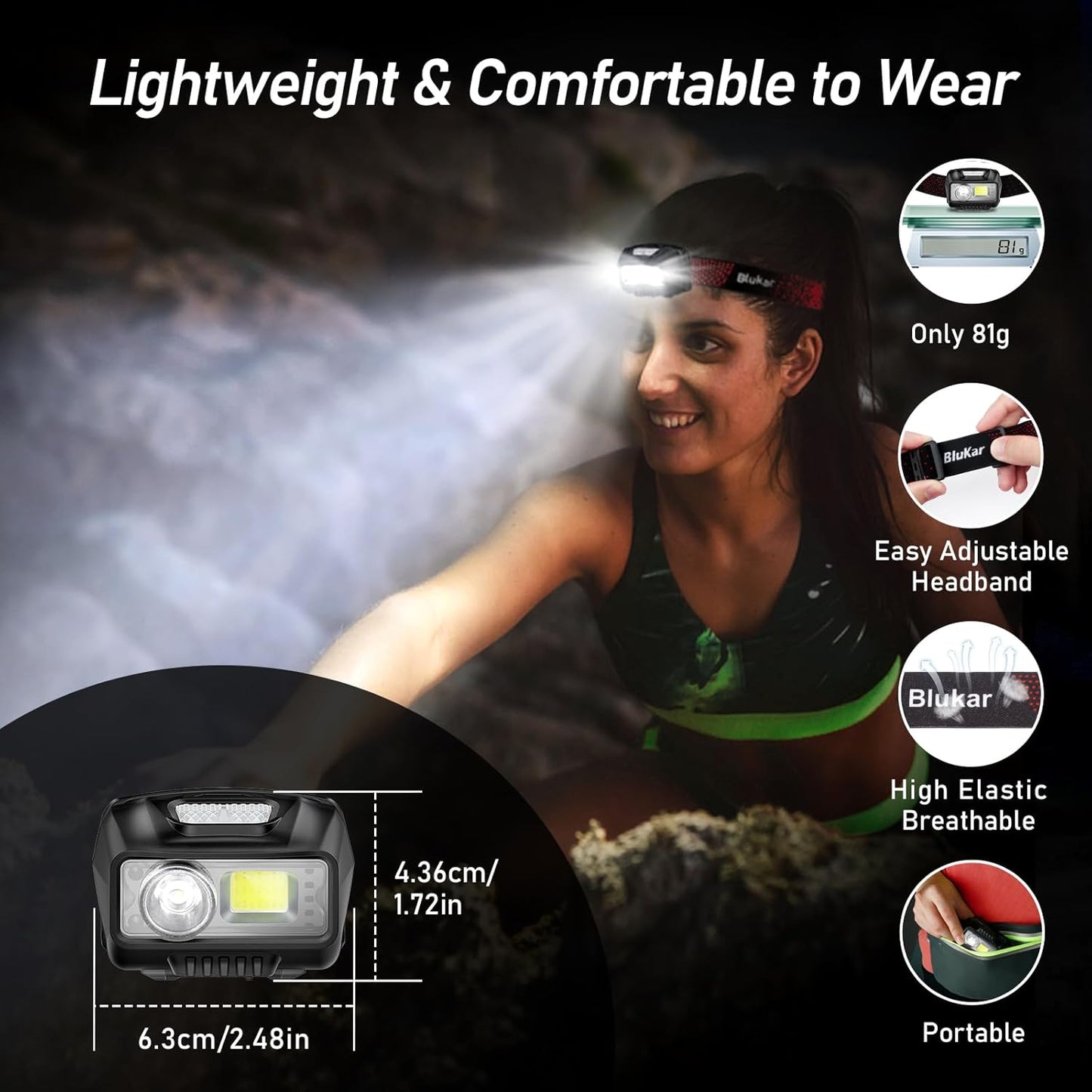 LED Stirnlampe Wiederaufladbar, Superhell 2000 Lumen Stufenlos Dimmbar Kopflampe Mit 8 Lichtmodi, Sensor Und Rotlicht, Leichtgewichtig Wasserdichte Mini Stirnlampe Für Campen, Angeln Usw.