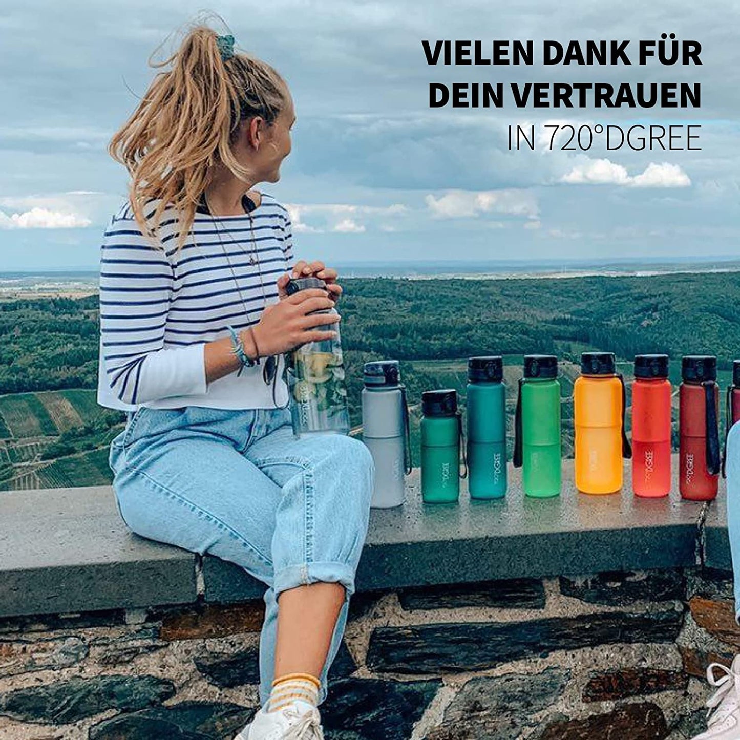 720°DGREE Trinkflasche 1L Sport “Uberbottle“ Softtouch +Sieb - Bpa-Frei - Wasserflasche Für Uni, Arbeit, Fitness, Fahrrad, Outdoor, Job - Sportflasche Aus Tritan - Leicht, Stoßfest, Wiederverwendbar