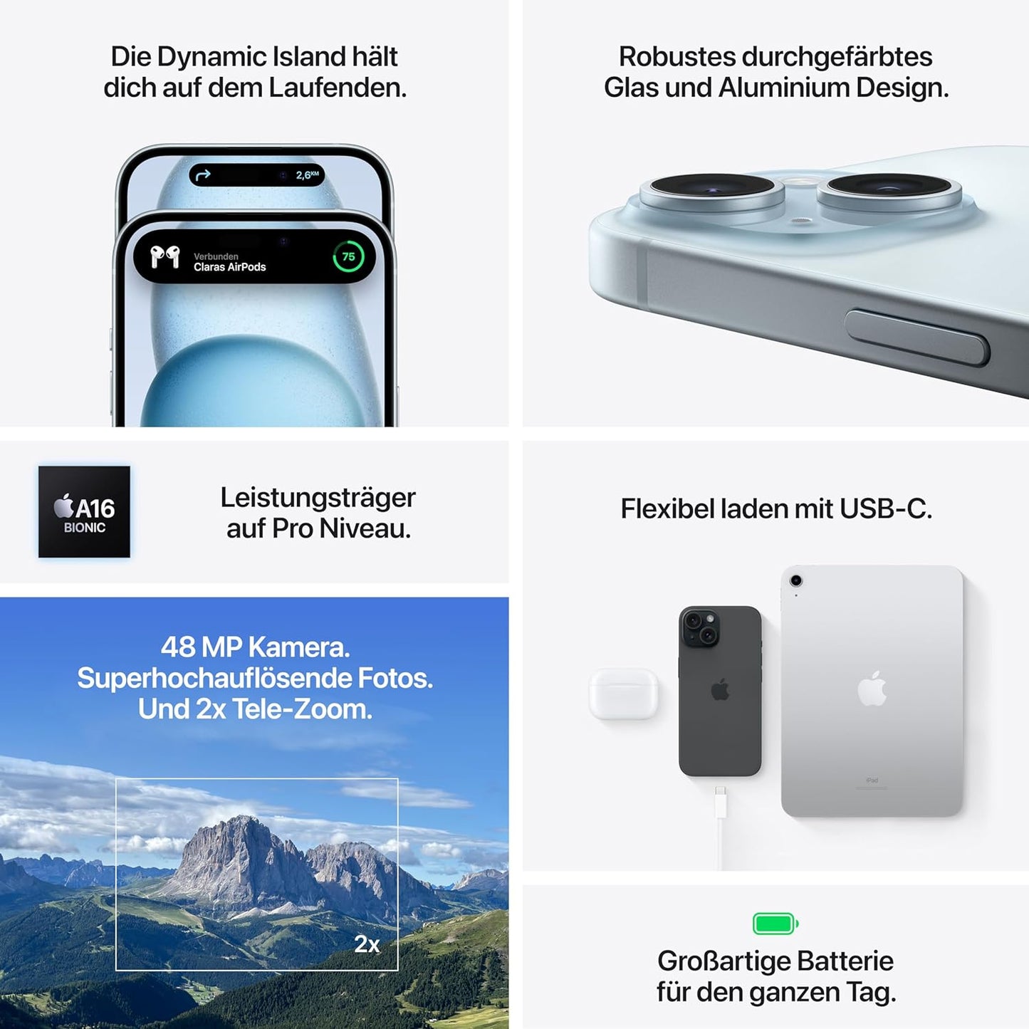 Apple iPhone 15 (256GB, Black) – Dynamic Island, 48MP Camera, A16 Bionic Chip, Super Retina XDR Display, USB-C & 5G Connectivity