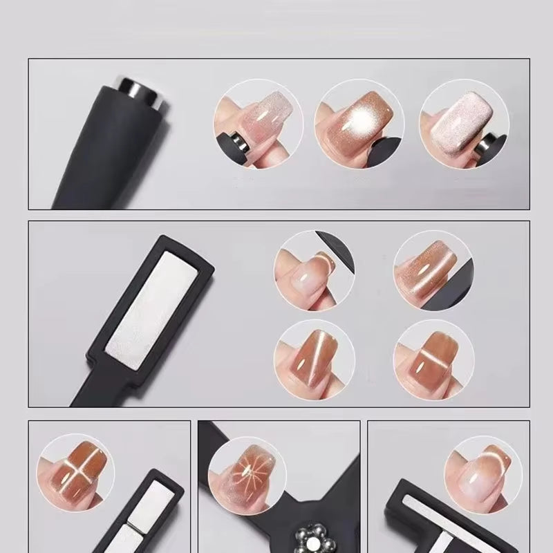 Upgrade Multifunctional Cat Eye Magnet 5IN1 Nail Art Magnet Stick with Sleeve DIY Cross Line Strip Effect Manicure Tools