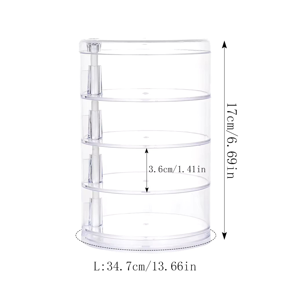 Rotating Jewelry and Makeup Storage Organizer with Cover - Round Plastic Display Rack for Bracelets and Earrings