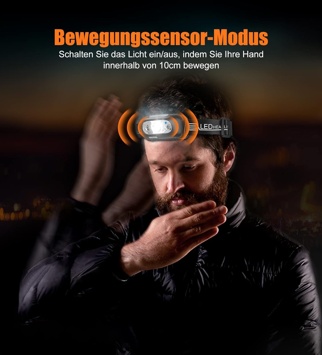 Glangeh Kopflampe LED Wiederaufladbar, Angelbeleuchtung Mit Bewegungssensor & 4 Lichtmodi, IPX6 Wasserdicht, 1200 Mah Akku Kopflampe Beleuchtung Für Joggen Laufen Campen Angeln Wandern Handwerker