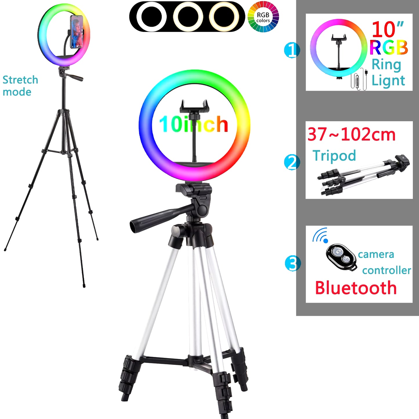 10In RGB Selfie Ring Light Tripod LED Fill Light Photography Ringlight Phone Stand Holder Circle Lamp Trepied Streaming Youtobe