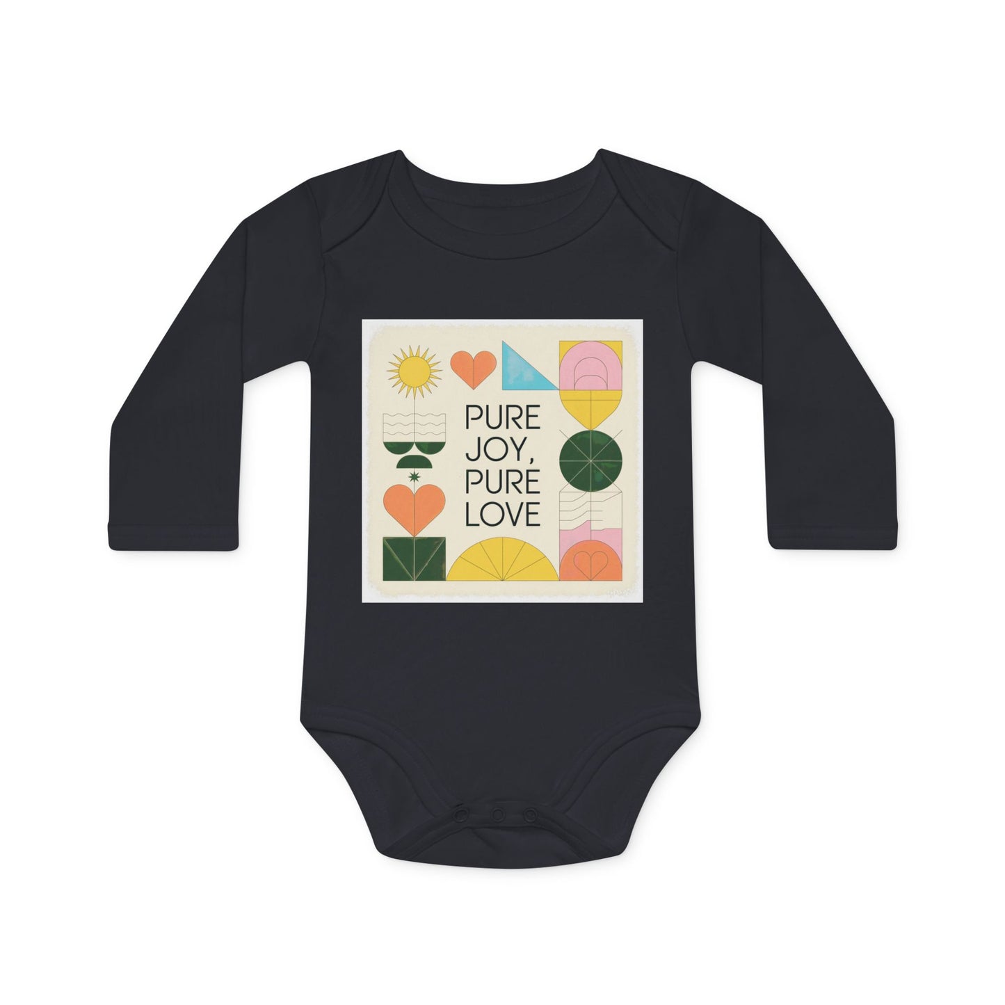Pure Joy Pure Love T-shirt | Typography | Positive Quote Tee | Colorful Love Design | Modern Heart Shirt | Baby Sleeve Organic Bodysuit