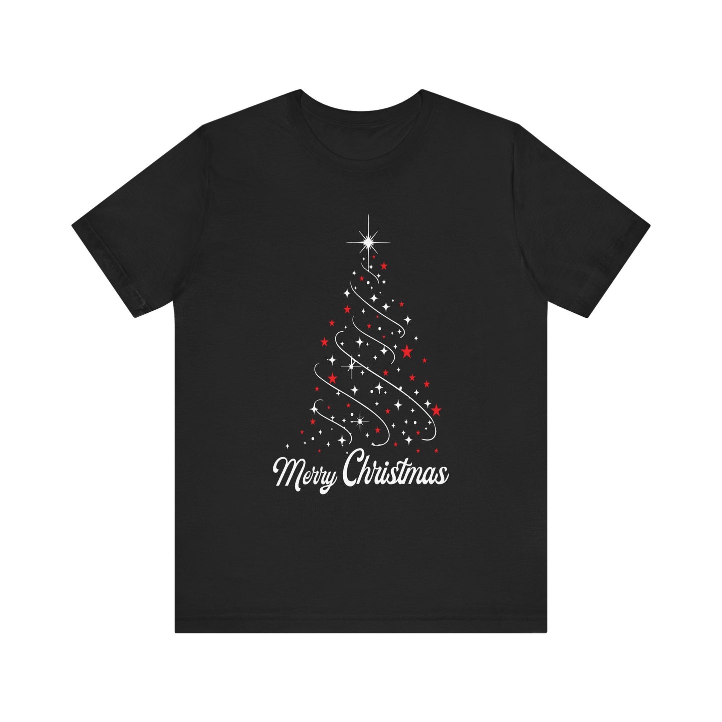 Elegant Christmas Tree T-Shirt | Star Sparkle Holiday Design | Red White Festive Tee | Modern Christmas Fashion | Unisex T-shirt