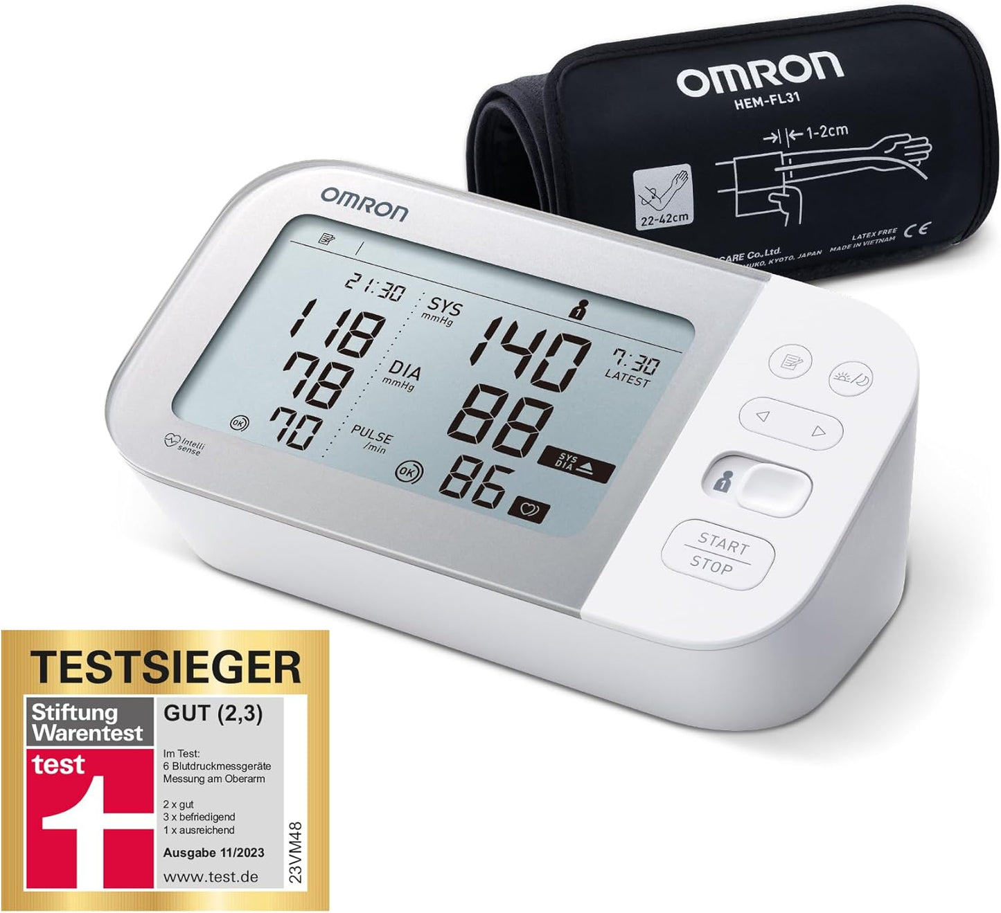 OMRON X7 Smart - Automatisches Oberarm-BlutdruckmessgerΓ€t | Testsieger Stiftung Warentest 11/23 | Afib-Erkennung | Klinisch Validiert - Auch FΓΌr Diabetiker | Mit Kostenloser Smartphone App | 22-42 Cm