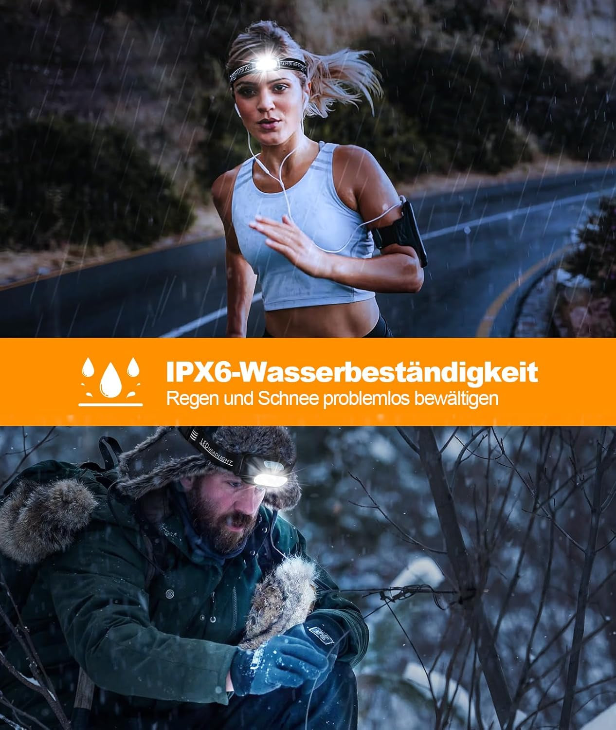 Glangeh Kopflampe LED Wiederaufladbar, Angelbeleuchtung Mit Bewegungssensor & 4 Lichtmodi, IPX6 Wasserdicht, 1200 Mah Akku Kopflampe Beleuchtung Für Joggen Laufen Campen Angeln Wandern Handwerker