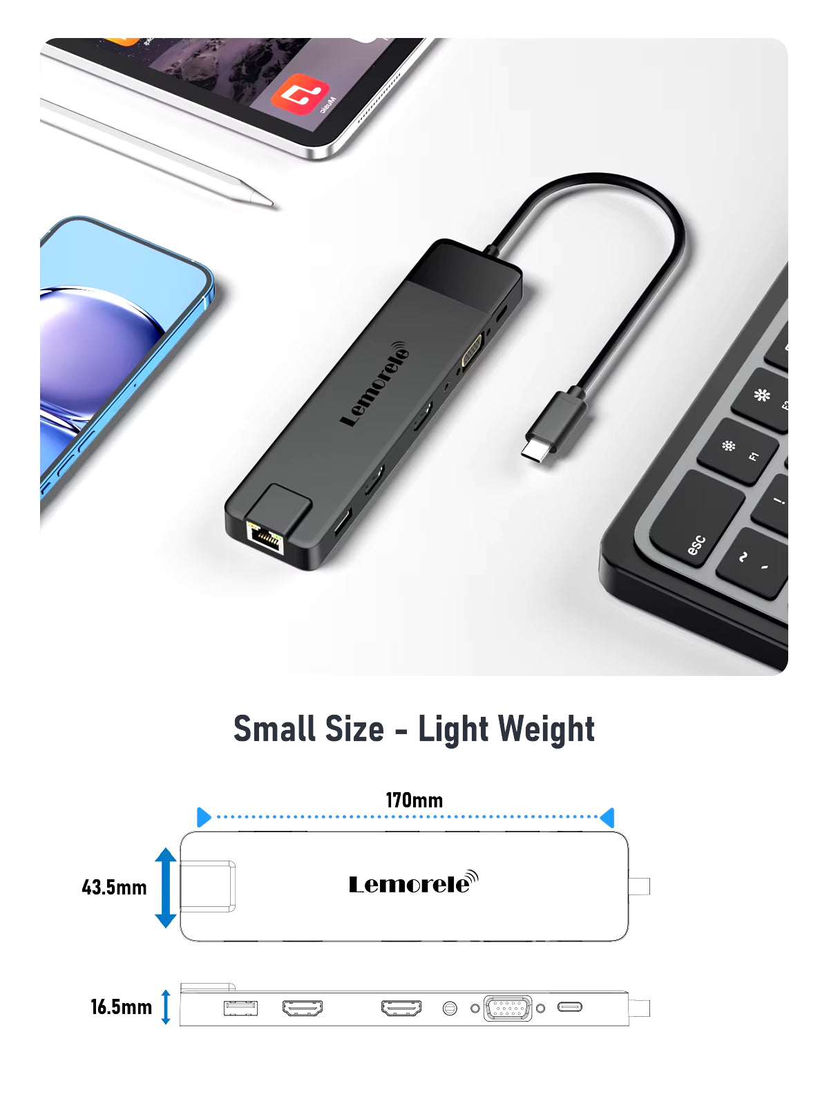 4K USB Hub USB C to Dual HDMI VGA Gigabit Docking Station USB 3.0 VGA Adapter SD Card Readers for Windows Macbook Air
