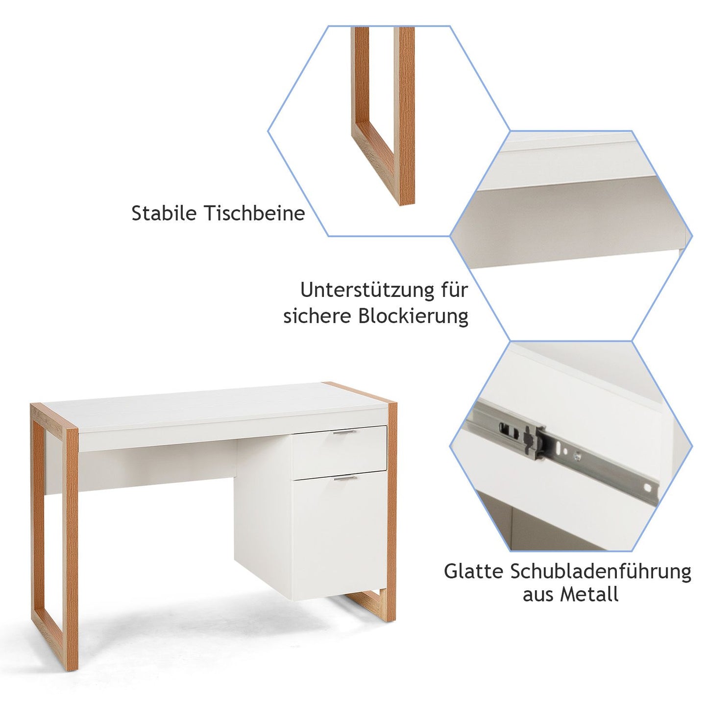 Moderner Computer-Schreibtisch Schreibtisch Mit Aufbewahrungsschrank 112,5 X 50 X 75 Cm Weiß