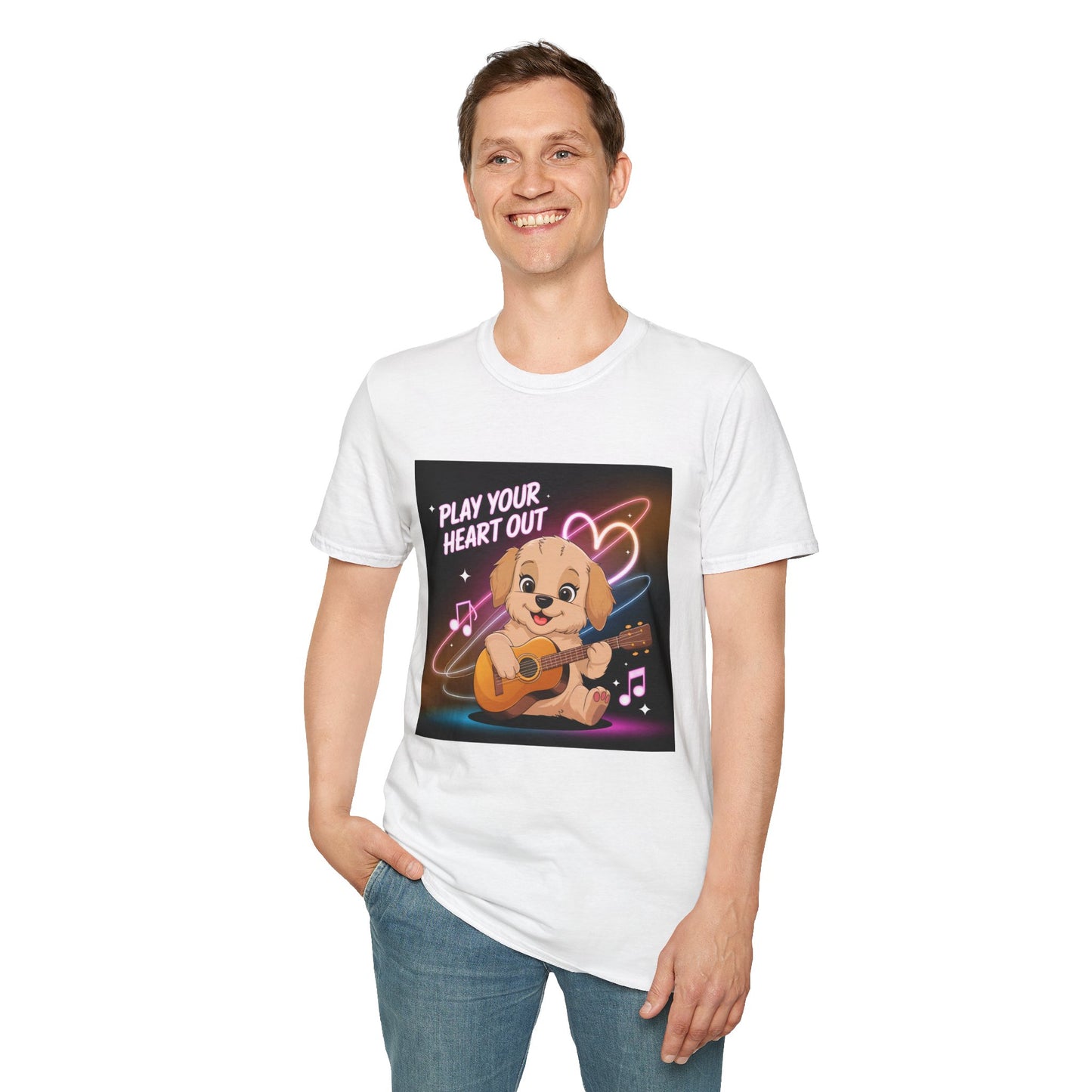 Play Your Heart Out T-shirt | Cute Puppy Guitar Music Design | Dog Lover Gift | Musician Tee | Musical Animal Art