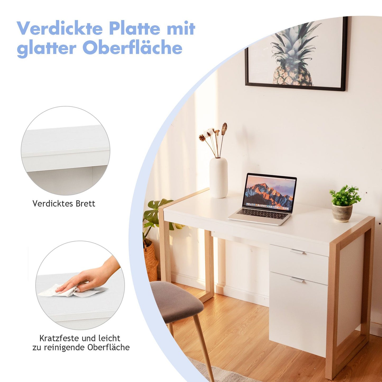 Moderner Computer-Schreibtisch Schreibtisch Mit Aufbewahrungsschrank 112,5 X 50 X 75 Cm Weiß