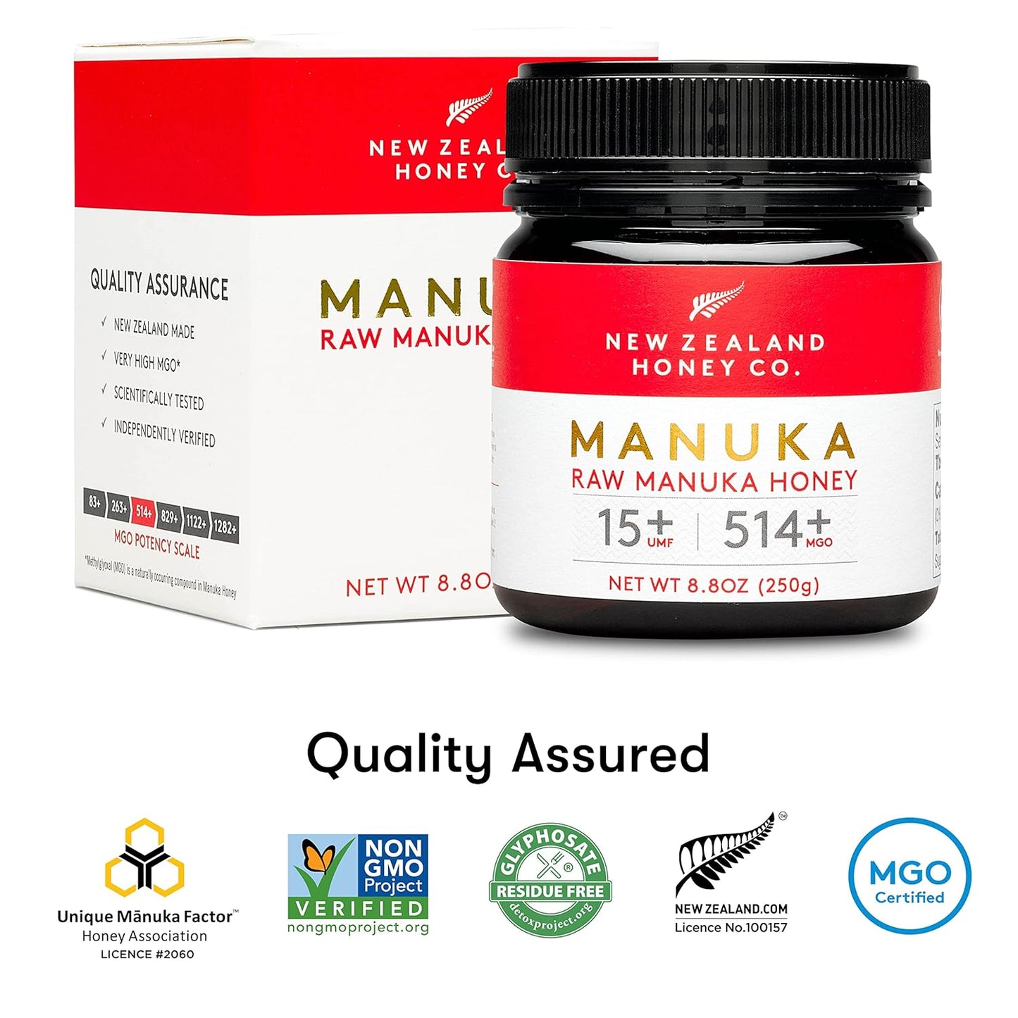 . Manuka Honig MGO 514+ / UMF 15+ | Aktiv Und Roh | Hergestellt in Neuseeland | Zertifiziertem Methylglyoxal Gehalt | 250G