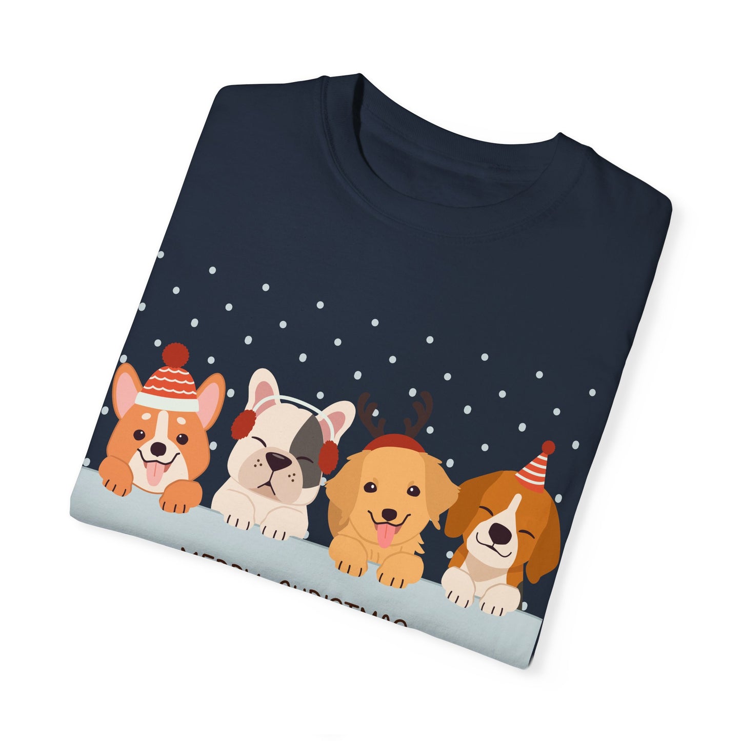 Dog Christmas T-Shirt | Cute Puppy Holiday | Pet Lover Gift | Christmas Dogs | Unisex Garment-Dyed T-shirt | Christmas T-shirt