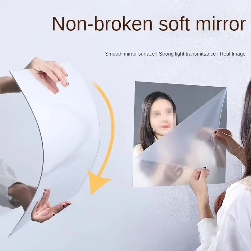 HD Anti-Fog Self-Adhesive Full-Length Wall Mirror Tiles - Shatterproof Non-Glass Safety Mirror Sheets, 2MM Thickness