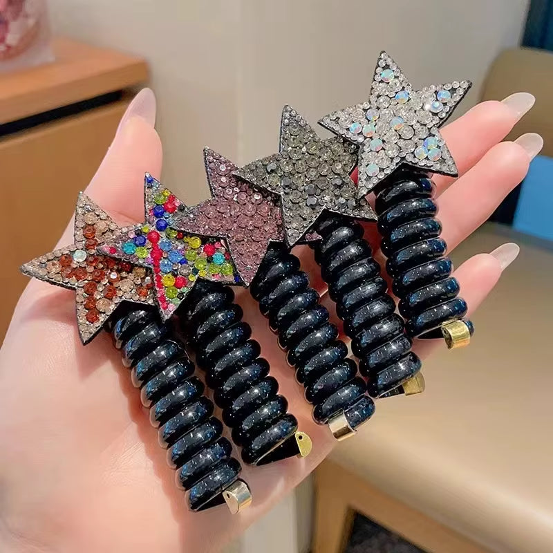 1/2Pcs Rhinestone Star Hair Ties Girls Ponytail Elastic Hair Bands Scrunchies Telephone Wire Ropes Bands Girls Hair Accessories