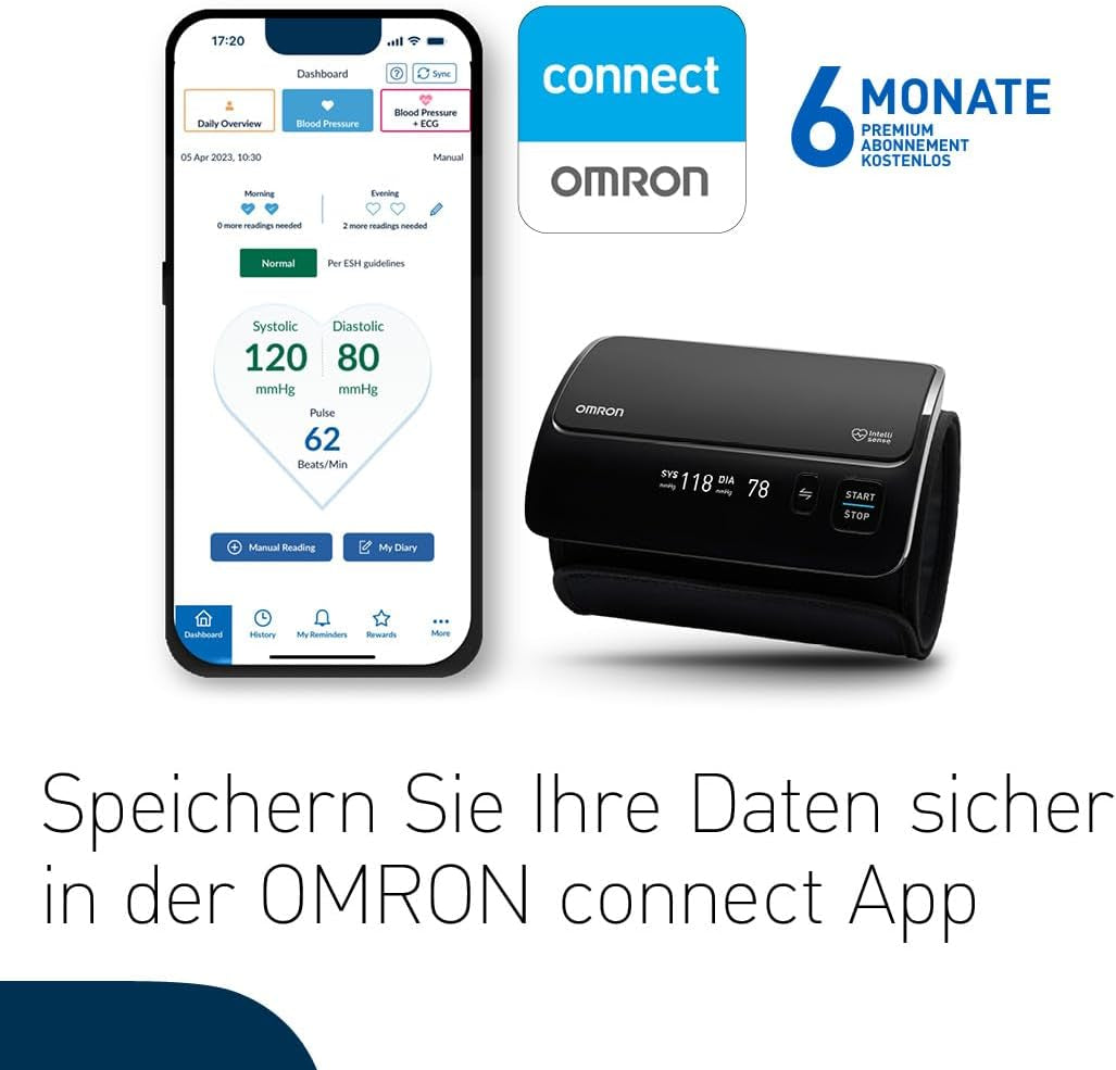OMRON EVOLV Automatisches Oberarm-Blutdruckmessgerät Ohne Kabel, Klinisch Validiert, Auch Für Schwangere, Mit Kostenloser Gesundheits-App, AKTION: Jetzt 6 Monate OMRON Connect Premium Gratis