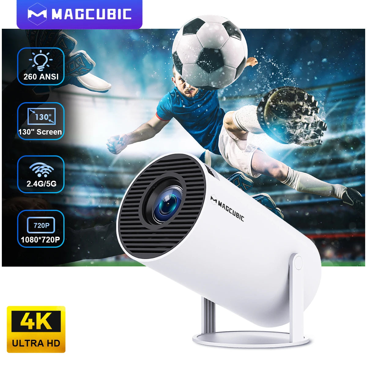 Magcubic Projector Android 11 4K 1280*720P HY300 Dual Wifi 260ANSI 180°flexibele BT5.0 Cinema Outdoor Draagbare Projector HY300 Pro