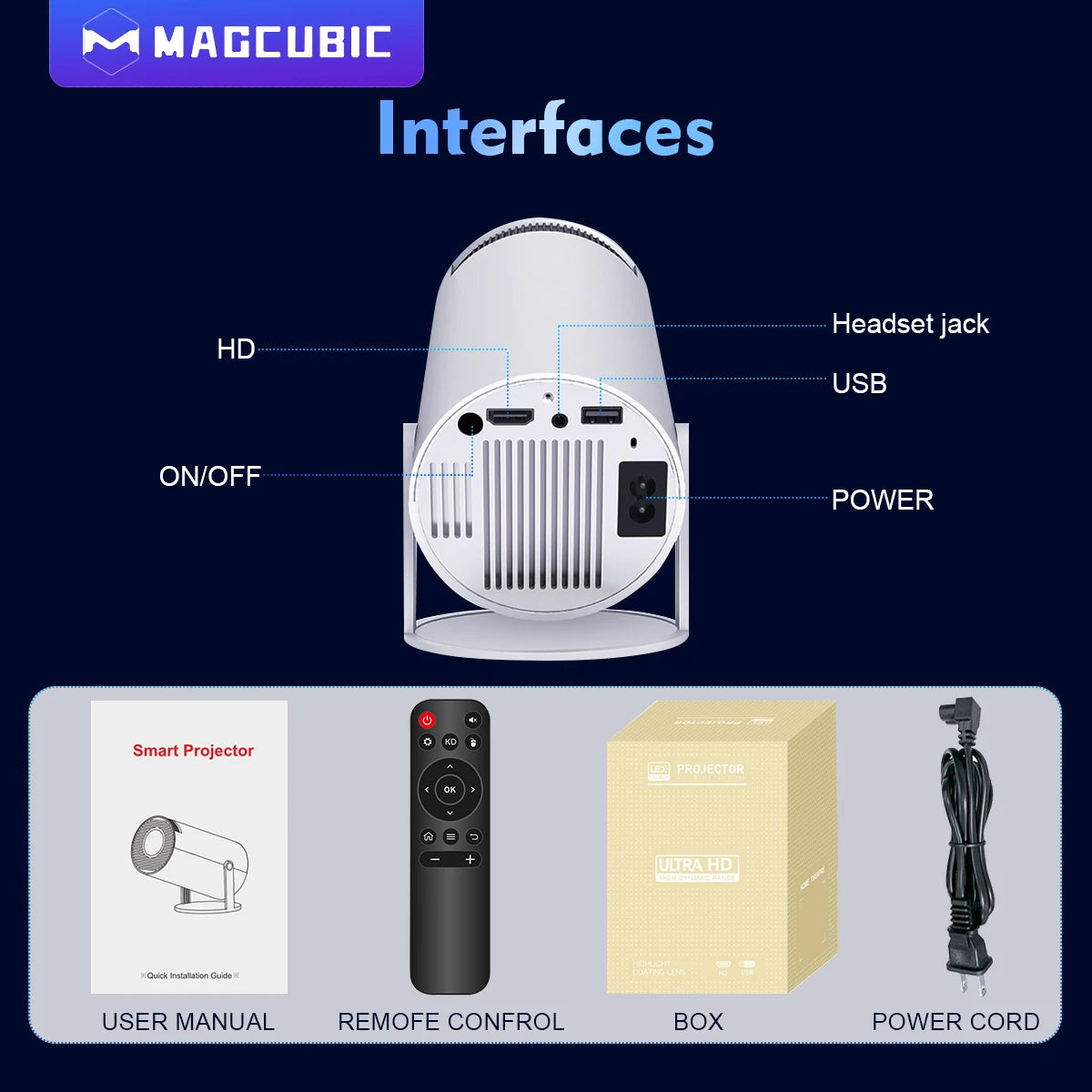 Magcubic Projector Android 11 4K 1280*720P HY300 Dual Wifi 260ANSI 180°flexibele BT5.0 Cinema Outdoor Draagbare Projector HY300 Pro