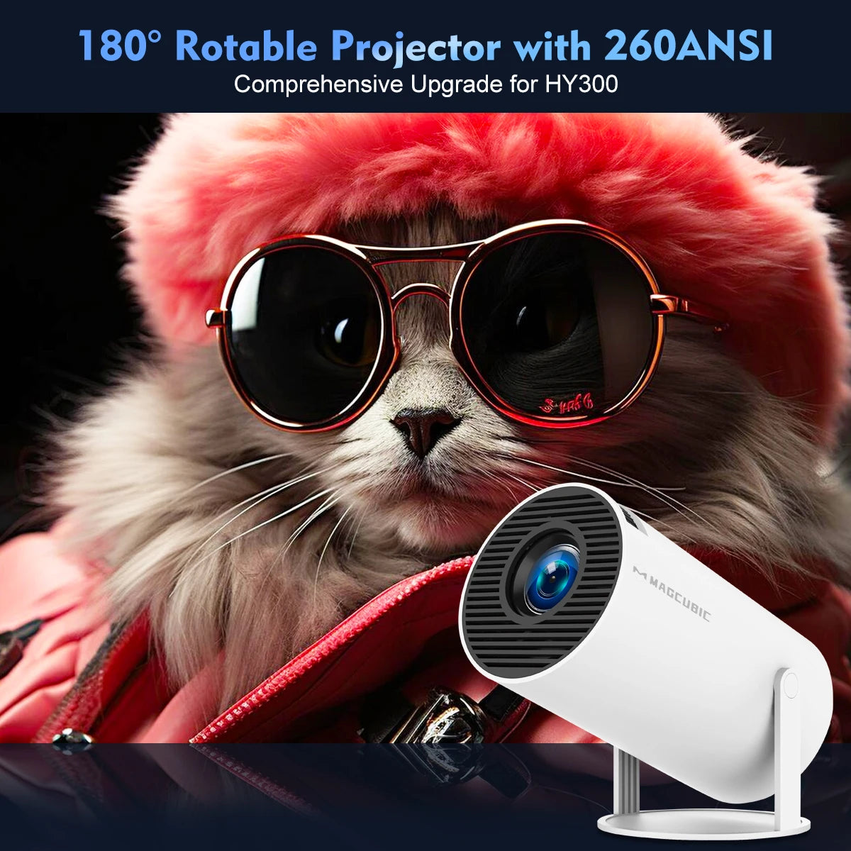 Magcubic Projector Android 11 4K 1280*720P HY300 Dual Wifi 260ANSI 180°flexibele BT5.0 Cinema Outdoor Draagbare Projector HY300 Pro