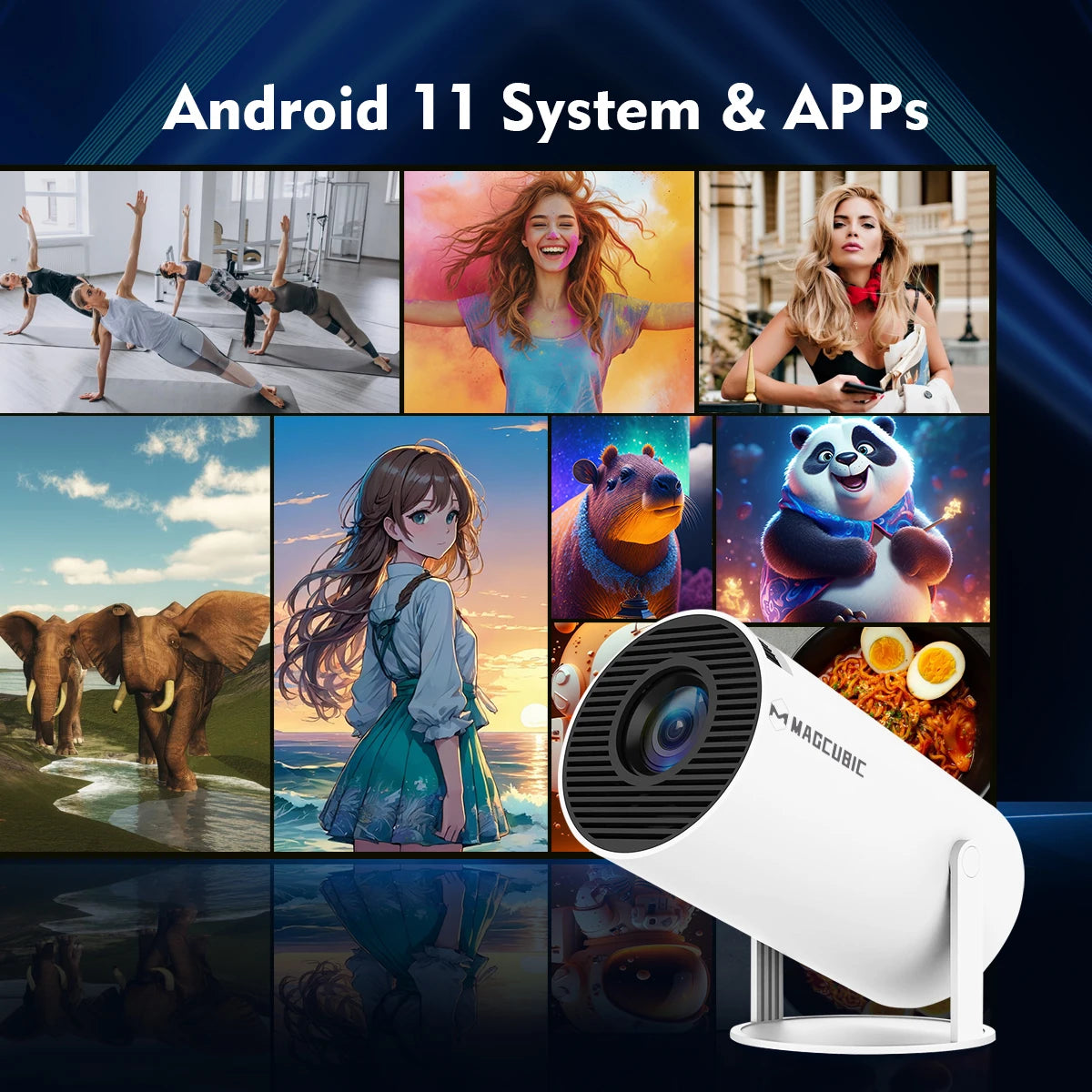 Magcubic Projector Android 11 4K 1280*720P HY300 Dual Wifi 260ANSI 180°flexibele BT5.0 Cinema Outdoor Draagbare Projector HY300 Pro