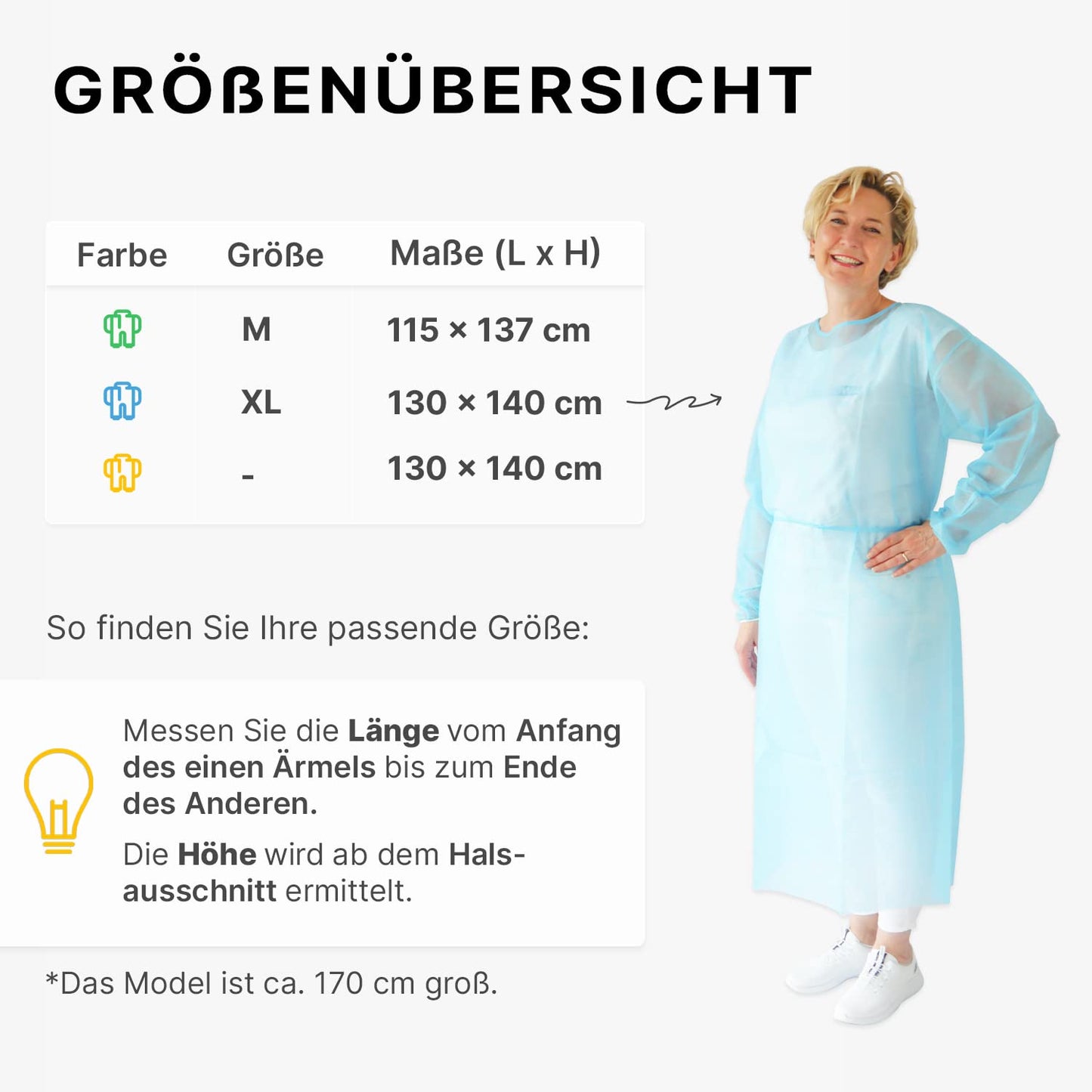 100 Stück ARNOMED Einweg OP Kittel - Grüner Schutzkittel in Größe M (115x137 cm) aus PP-Vlies, 23 g/m², ideal für Patientenschutz