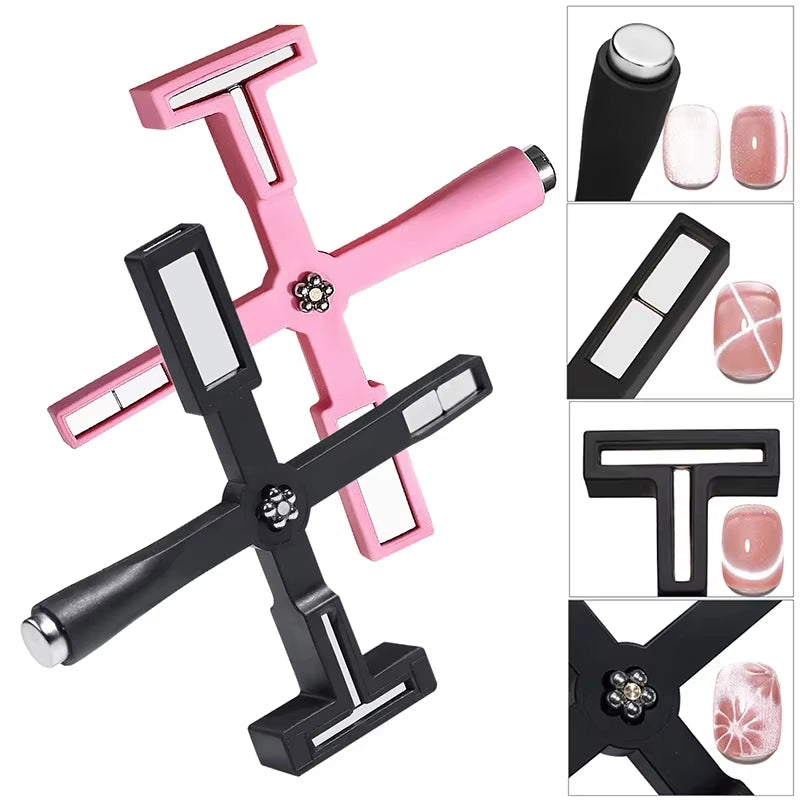 Upgrade Multifunctional Cat Eye Magnet 5IN1 Nail Art Magnet Stick with Sleeve DIY Cross Line Strip Effect Manicure Tools