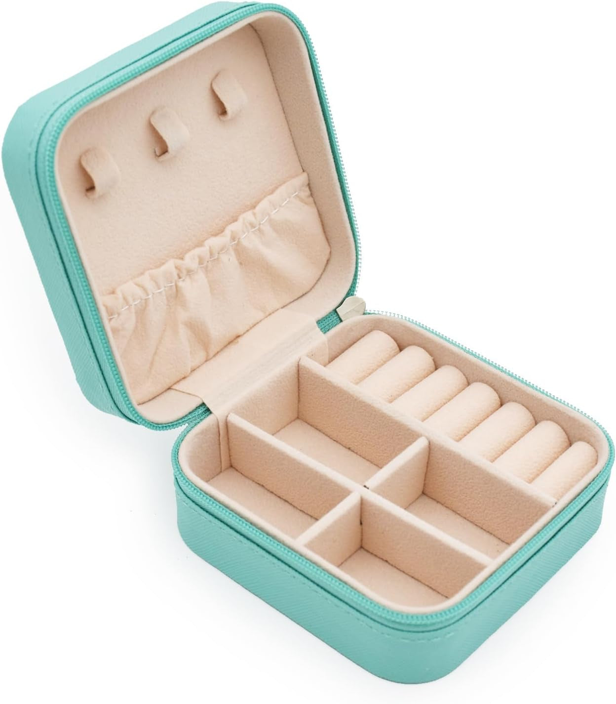 Mini Jewelry Travel Case, PU Leather Travel Jewelry Organizer Box, Small Portable Portable Jewellery Storage Holder for Womens Rings Earrings Necklaces Bracelets (Blue)