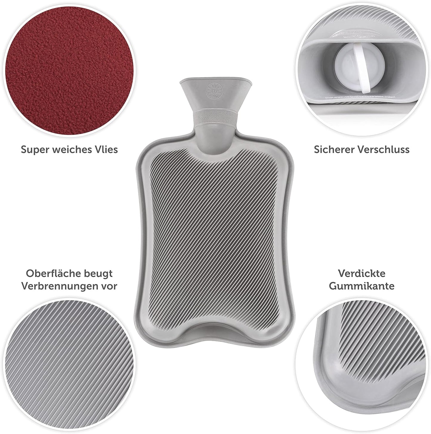 Blumtal Extra Large Premium Hot Water Bottle - Ultra-Soft Polar Fleece Cover, Leak-Proof Design for Ultimate Pain Relief - Aurora Red