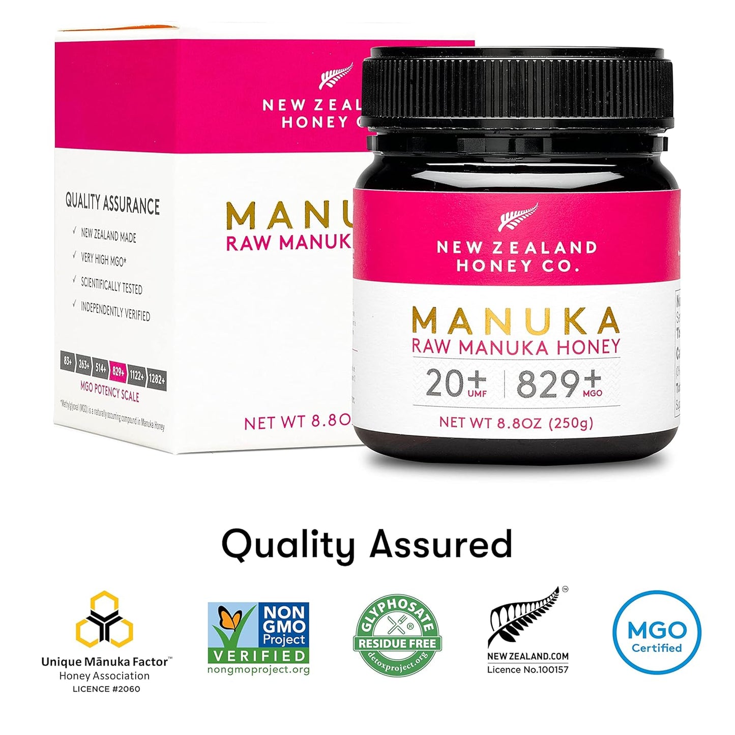 . Manuka Honig MGO 829+ / UMF 20+ | Aktiv Und Roh | Hergestellt in Neuseeland | Zertifiziertem Methylglyoxal Gehalt | 250G