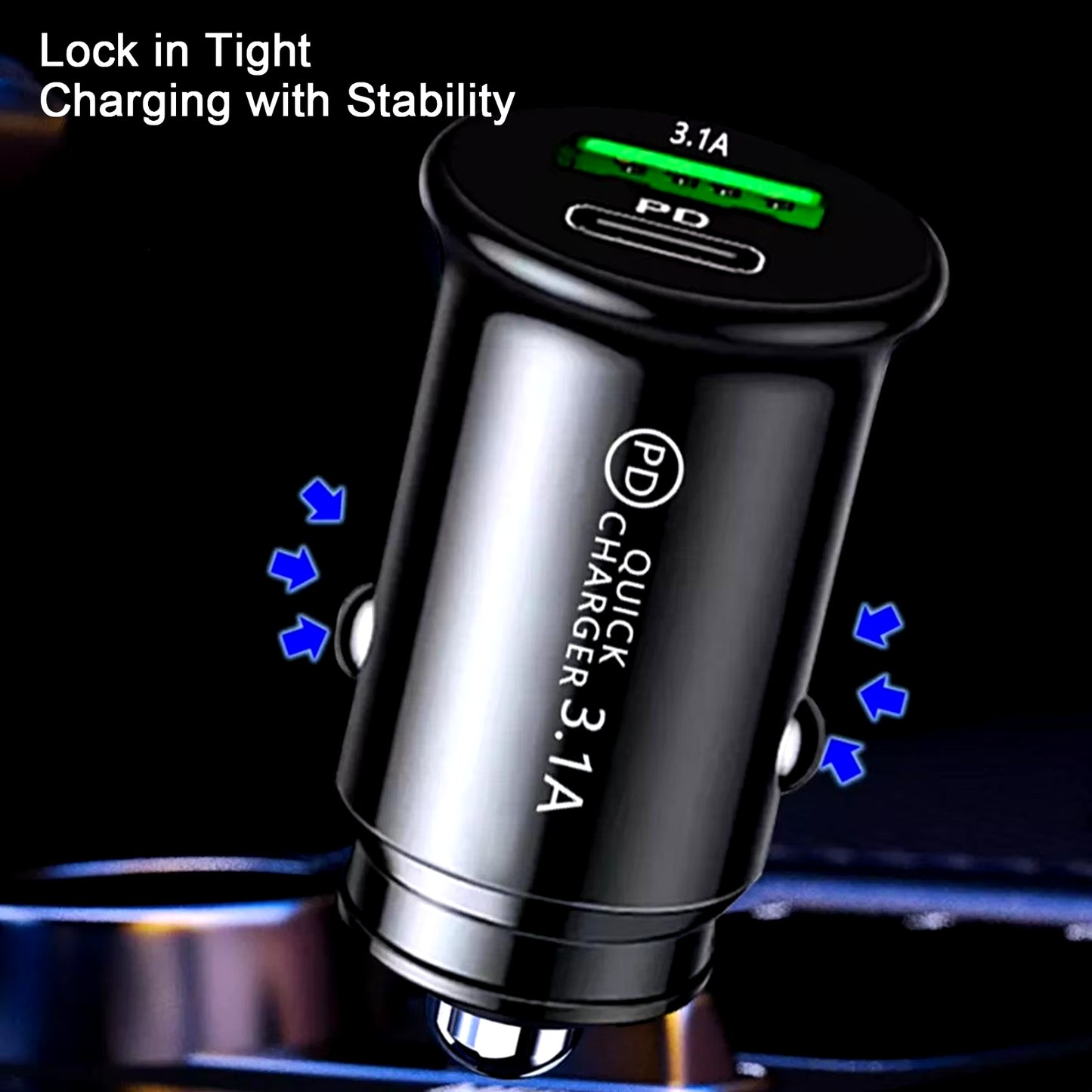 Mini Car Charger USB+PD Fast Charging Flash Charging Car Cigarette Lighter One to Two Single Line Fast Charging Head