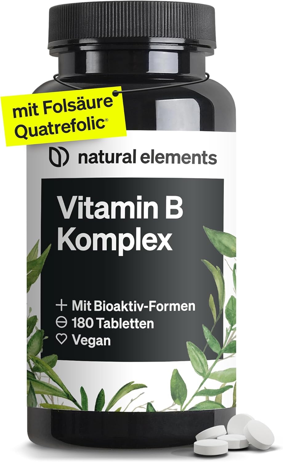 Vitamin B Komplex - 180 Tabletten - Premium: Mit Bio-Aktivformen, Quatrefolic® & Kofaktoren - Vegan, Hochdosiert, Ohne Unnötige Zusätze – in Deutschland Produziert & Laborgeprüft