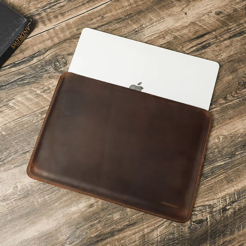 Genuine Leather Laptop Sleeve Case for Macbook Pro Air 13 14 16 M3 M2 M21 Cover HP DELL XPS 13 Computer Bag Men