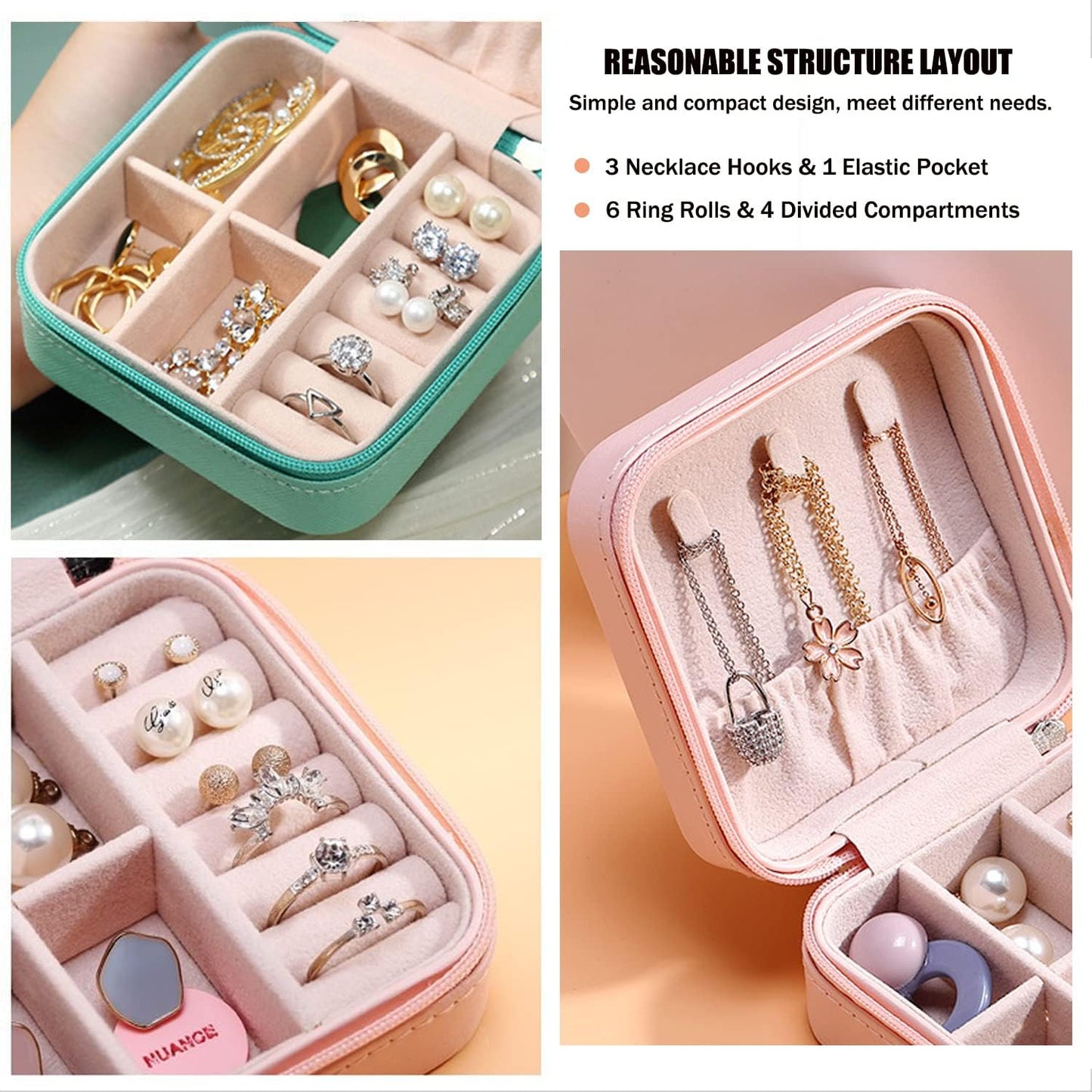 Mini Jewelry Travel Case, PU Leather Travel Jewelry Organizer Box, Small Portable Portable Jewellery Storage Holder for Womens Rings Earrings Necklaces Bracelets (Blue)