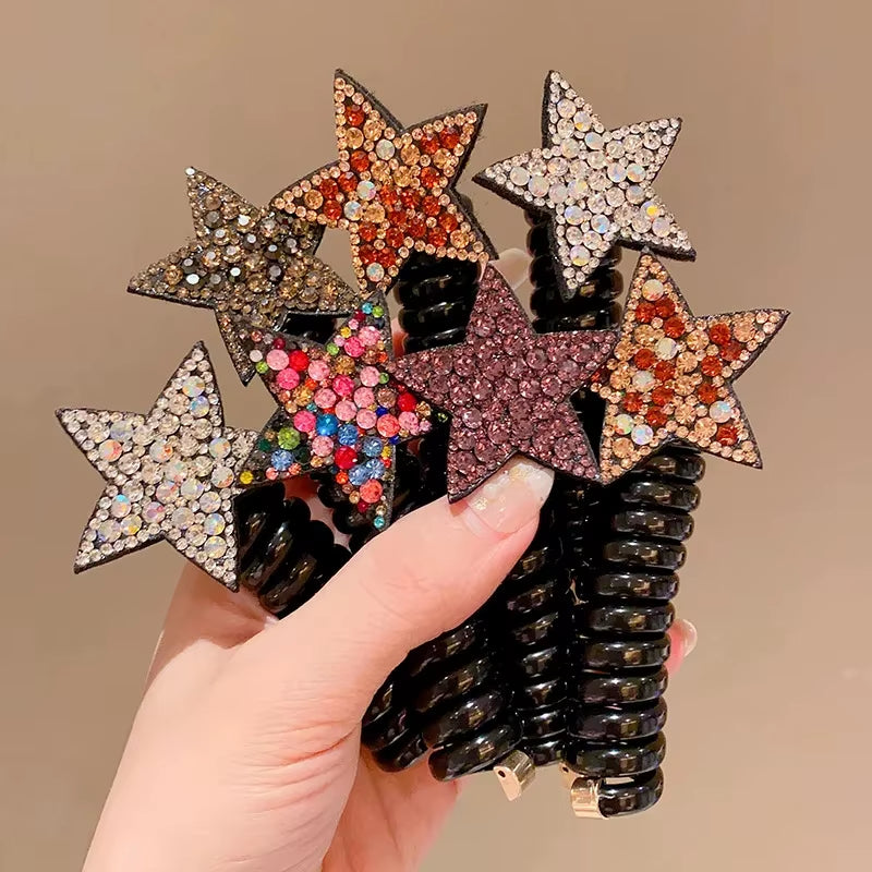 1/2Pcs Rhinestone Star Hair Ties Girls Ponytail Elastic Hair Bands Scrunchies Telephone Wire Ropes Bands Girls Hair Accessories