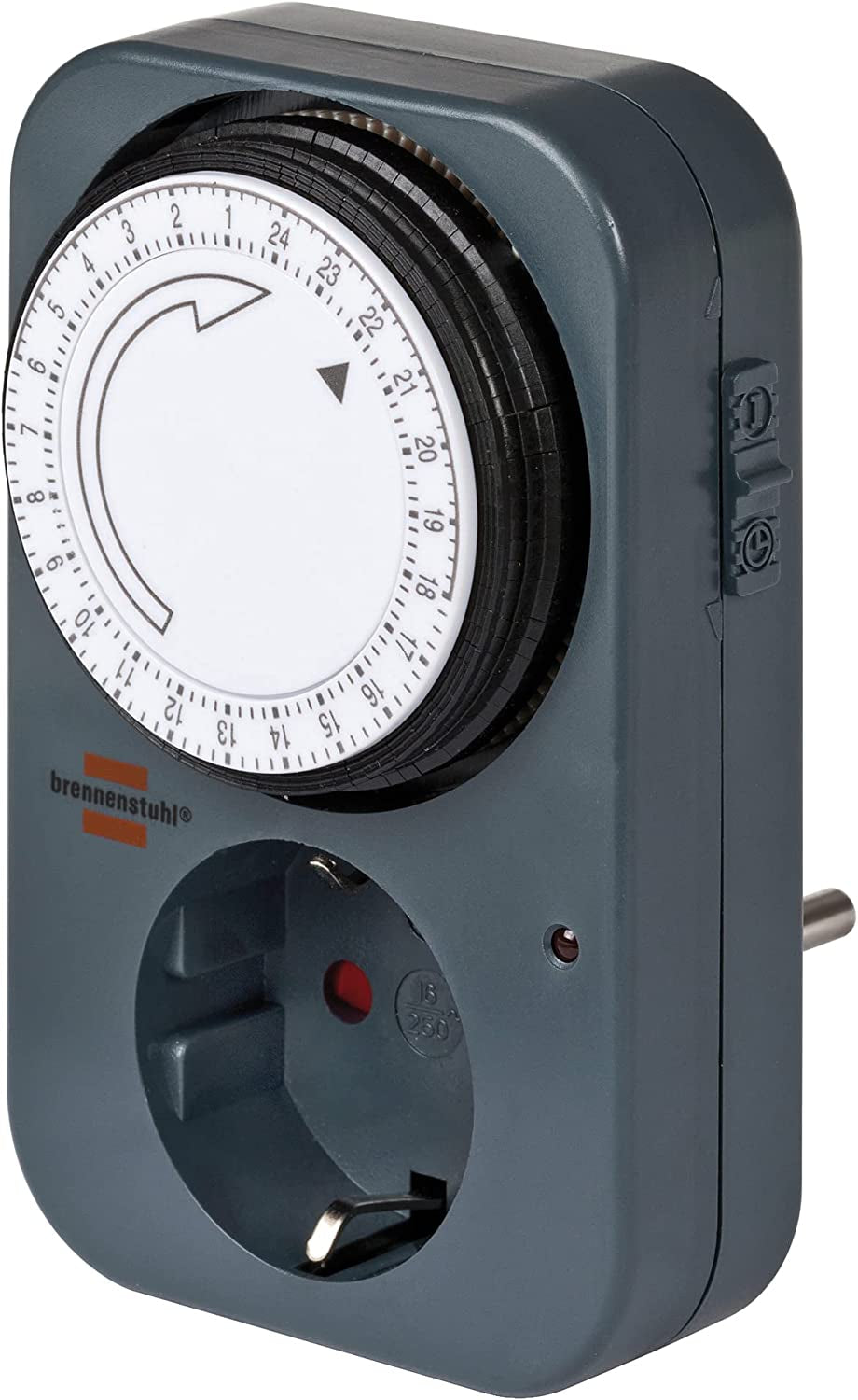 Brennenstuhl Zeitschaltuhr MZ 20, Mechanische Timer-Steckdose (Tages-Zeitschaltuhr Mit Erhöhtem Berührungsschutz) Grau