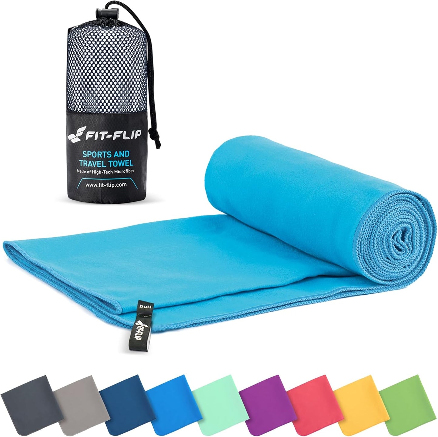Fit-Flip Schnelltrocknendes Mikrofaser Handtuch – Leicht & Kompakt für Sport, Reisen und Strand – Perfekt als Badetuch oder Saunatuch