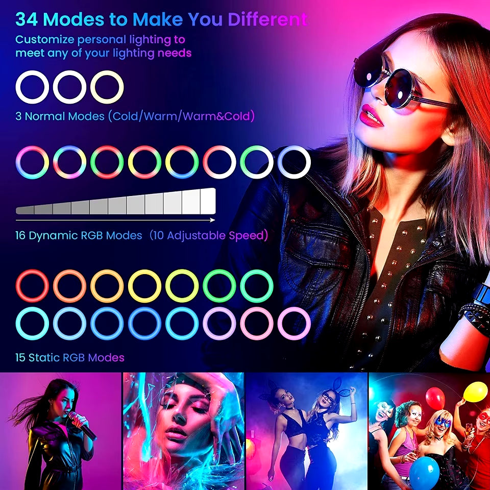10In RGB Selfie Ring Light Tripod LED Fill Light Photography Ringlight Phone Stand Holder Circle Lamp Trepied Streaming Youtobe