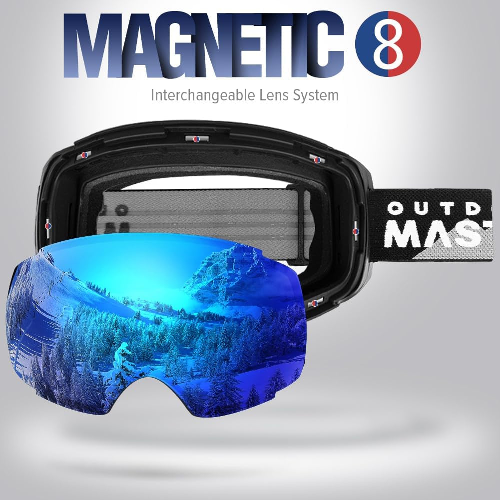 Outdoormaster PRO Unisex Ski Goggles - 100% UV Protection, Interchangeable Lenses, Anti-Fog Design for Men, Women, and Youth!