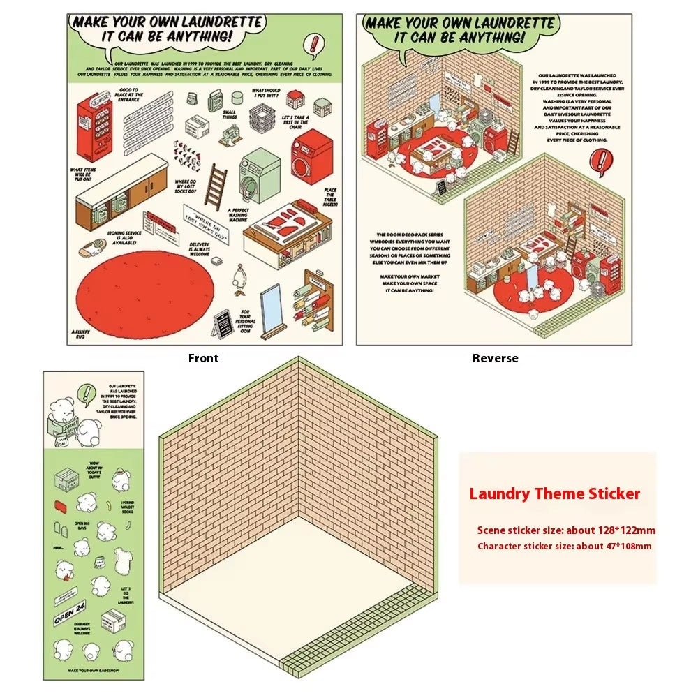 DIY 3D Puzzles Sticker 3D Miniature House Stacked Laundry Fireworks Display Scene Ledger Decorative Gift Sticker